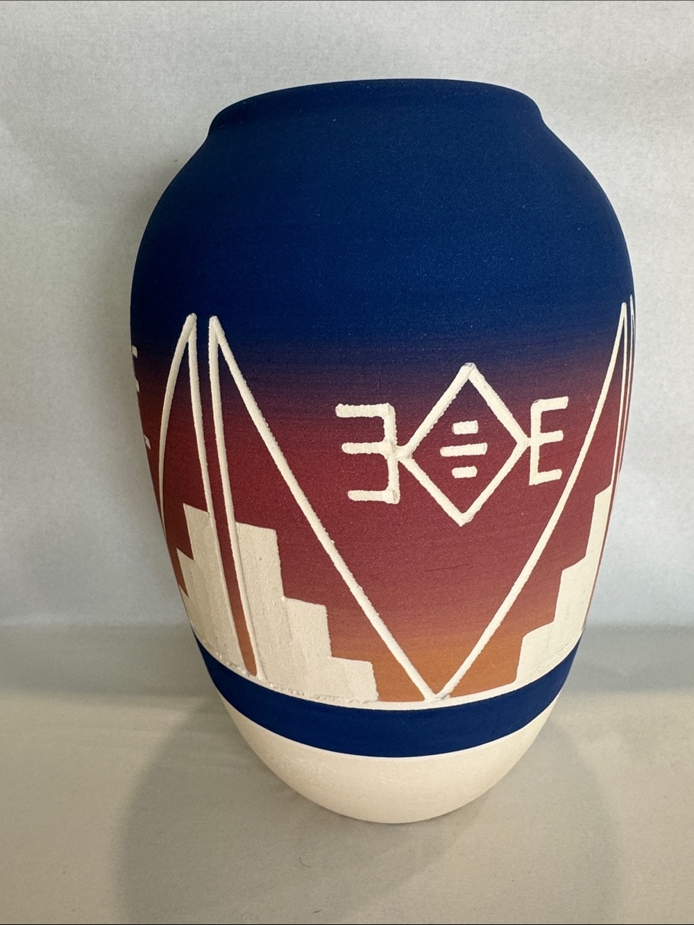 Vintage Sioux Pottery Vase Hand Painted Signed Jeanne High Elk (Native American)